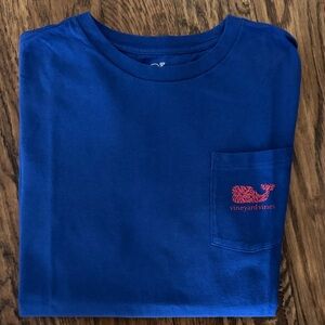 Vineyard Vines Kids Long Sleeve Blue Tee with Red Logo